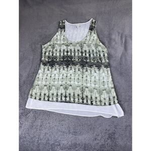 Calvin Klein Shirt Women Medium Green Black Print Sleeveless Scoop Neck Layered